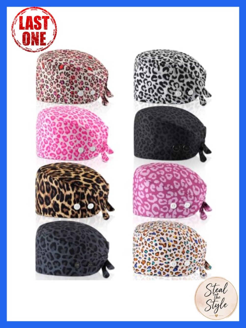 8 Pc Cotton Nurse Scrub Cap Set with Ear Buttons Sweatband